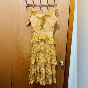 Maje Yellow Floral Midi Dress